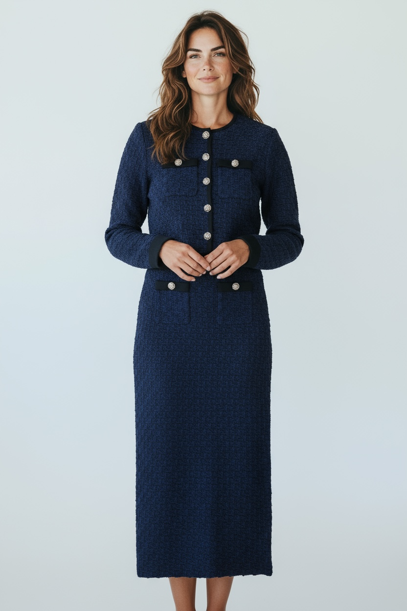 Set falda midi azul y blazer